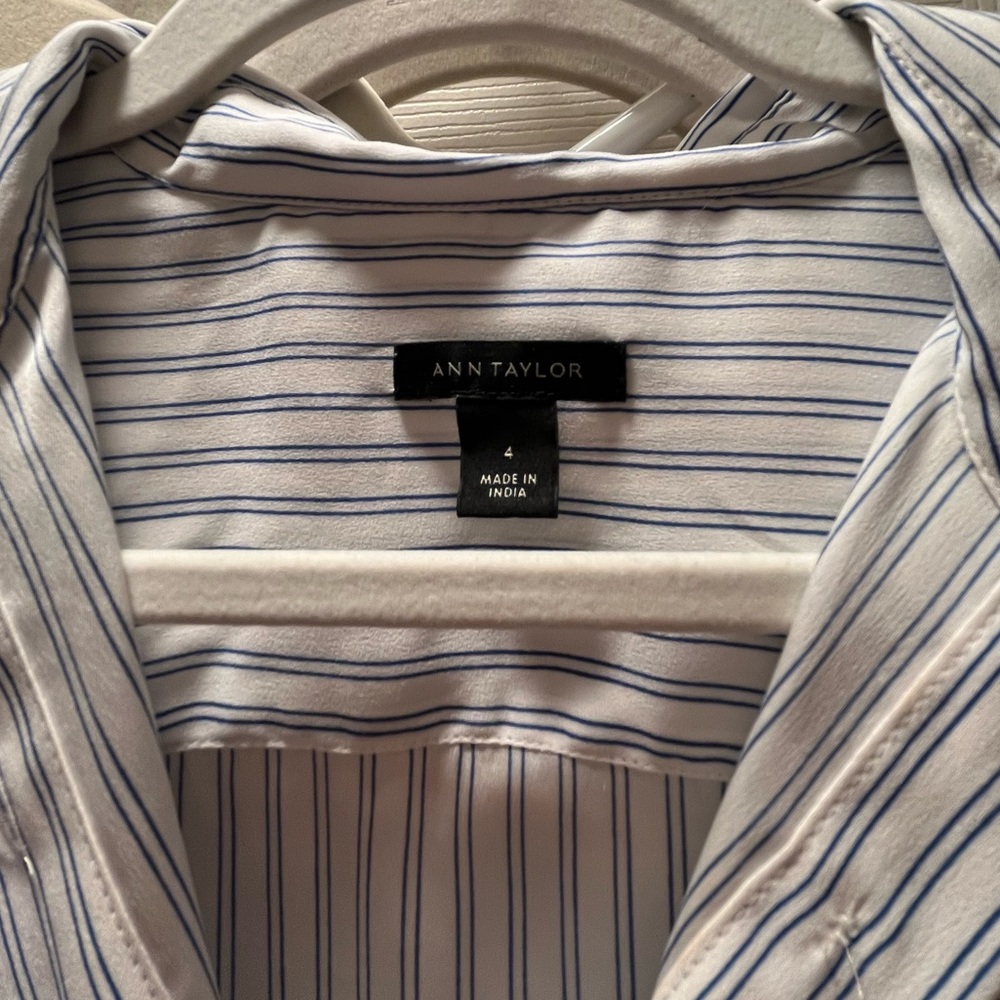 Ann Taylor Striped Button-Down Shirt in Blue and White - Picture 4 of 6